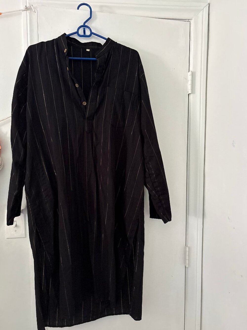 Black with Gold Stripes Casual Indian Kurta Top